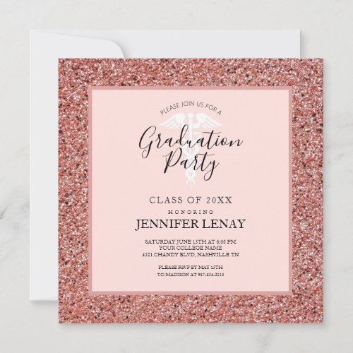 Elegant Nursing School Graduation Rose Gold Party Card