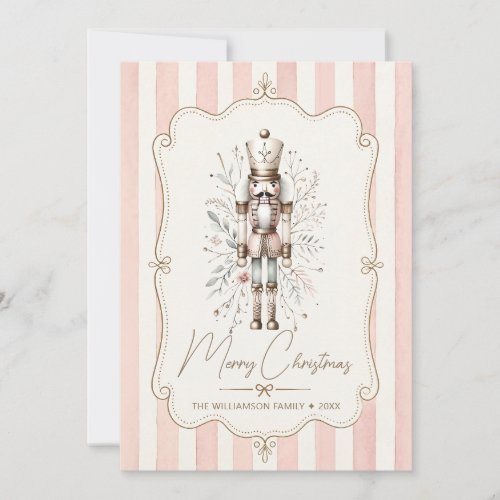 Elegant Nutcracker Christmas Card Gold Bow Cream