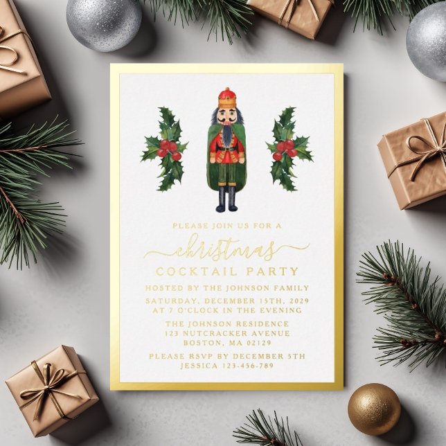 Elegant Nutcracker Christmas Cocktail Party Gold  Foil Invitation (Elegant Nutcracker Christmas Cocktail Party Gold Foil Invitation)