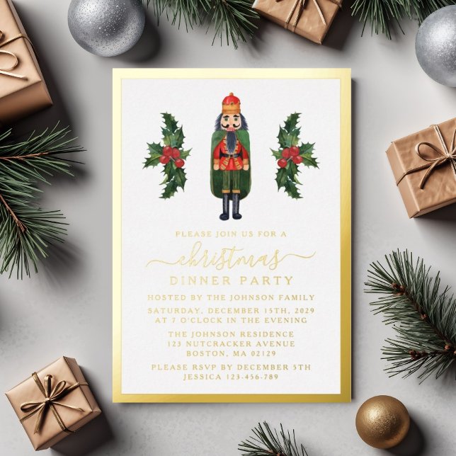 Elegant Nutcracker Christmas Dinner Party Gold  Foil Invitation (Elegant Nutcracker Christmas Dinner Party Gold Foil Invitation)