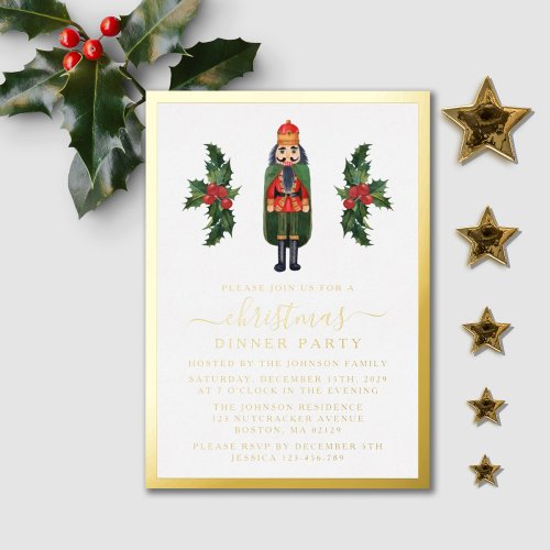 Elegant Nutcracker Christmas Dinner Party Gold  Foil Invitation