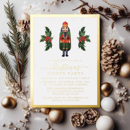 Elegant Nutcracker Christmas Dinner Party Gold  Foil Invitation