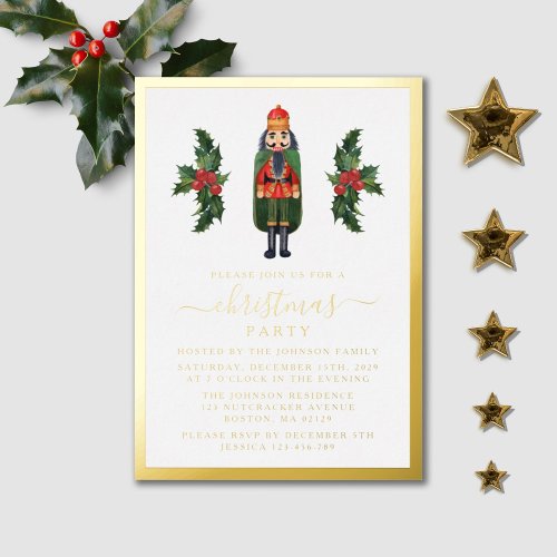 Elegant Nutcracker Christmas Party Gold  Foil Invitation