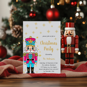 Elegant Nutcracker Christmas Party   Gold Glitter  Invitation