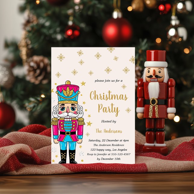 Elegant Nutcracker Christmas Party | Gold Glitter  Invitation (Creator Uploaded)