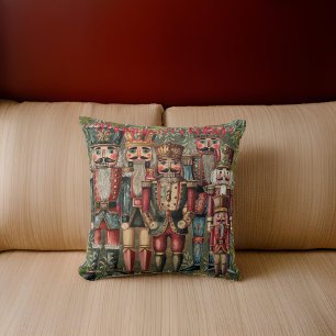 Elegant Nutcracker Clan Happy Holidays Throw Pillow