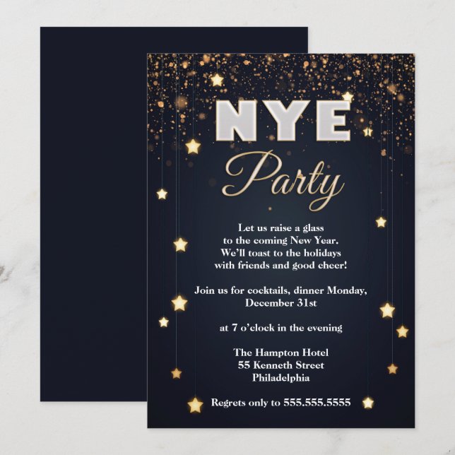 Elegant NYE Confetti Party Invitation (Front/Back)