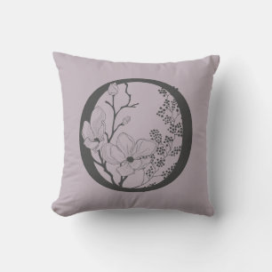 Elegant O Boho Floral Monogram Initial Lilac Gray Throw Pillow