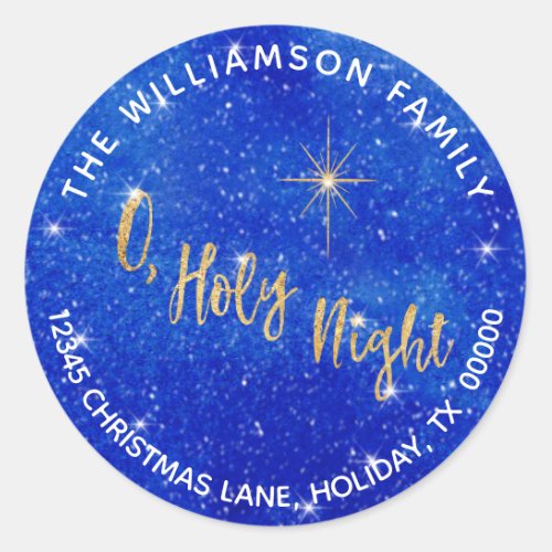 Elegant O Holy Night Stars Snow Return Address Classic Round Sticker