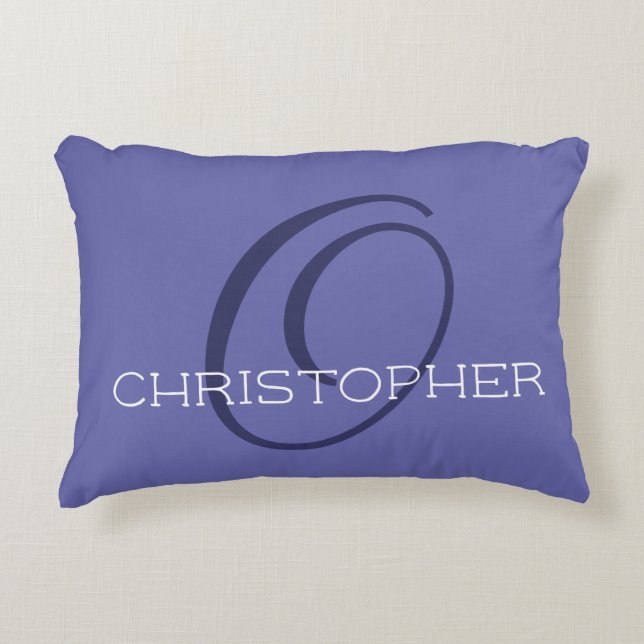 Elegant O Initial Name Periwinkle Blue Stylish  Accent Pillow (Front)