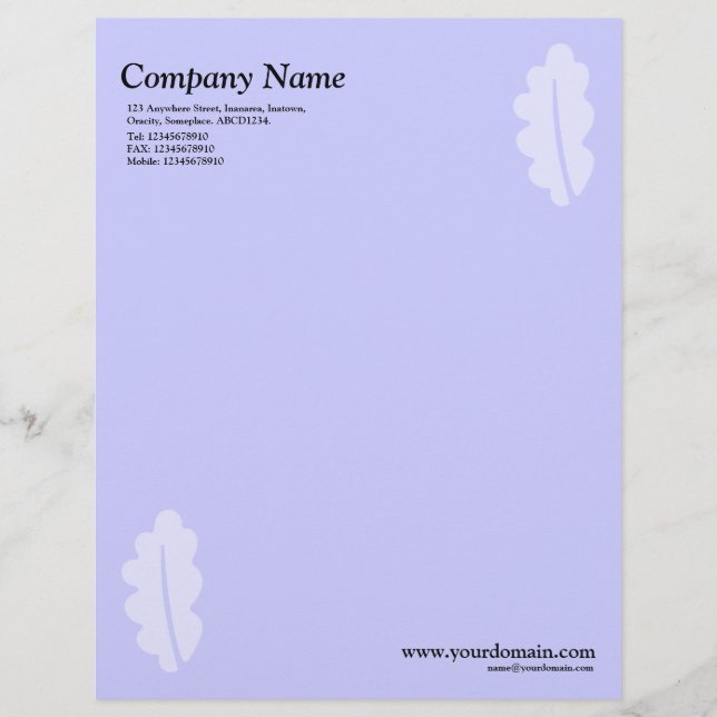 Elegant Oak Leaf - Light Blue Letterhead (Front)