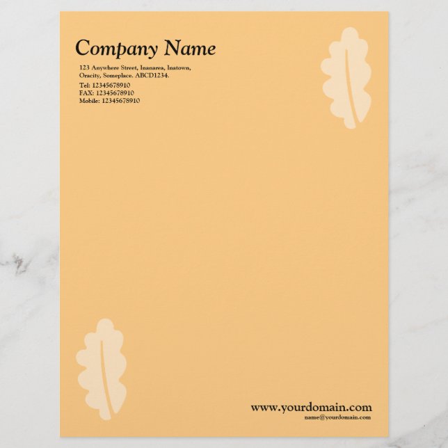 Elegant Oak Leaf - Light Orange Letterhead (Front)