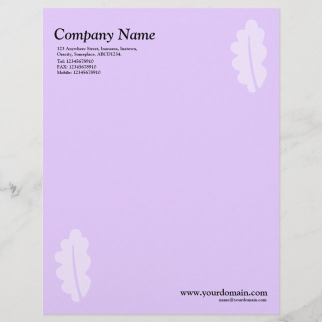 Elegant Oak Leaf - Light Purple Letterhead (Front)