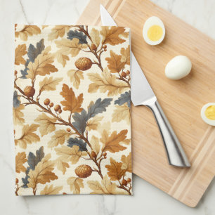 Elegant Oak Leaf & Pinecone Fall Pattern Kitchen Towel