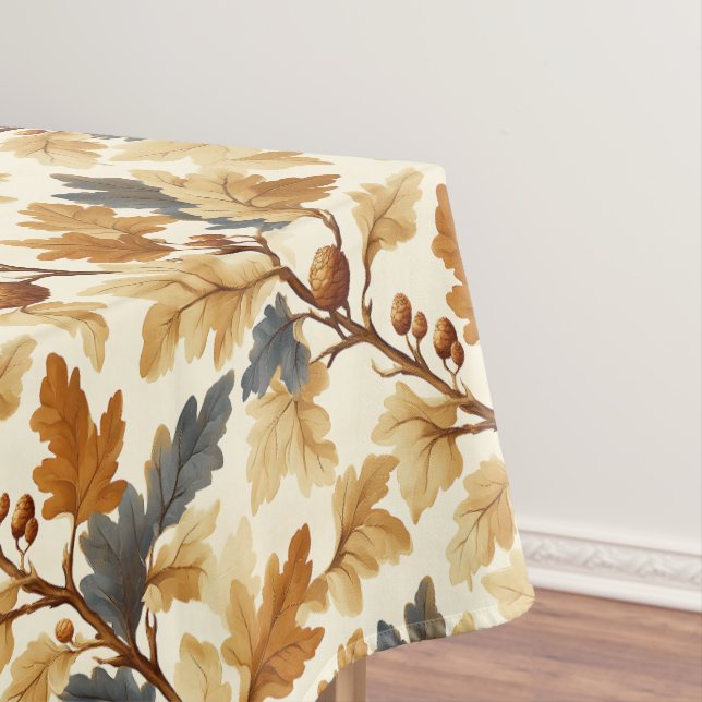 Elegant Oak Leaf & Pinecone Fall Pattern Tablecloth (In Situ)