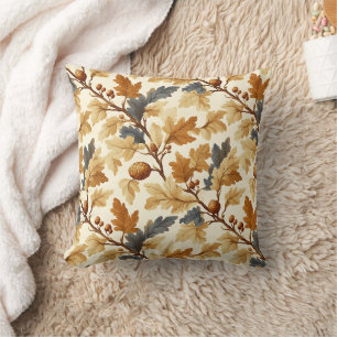 Elegant Oak Leaf & Pinecone Fall Pattern Throw Pillow