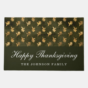 Elegant Oak Leaves Green Thanksgiving Doormat