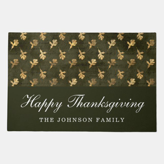 Elegant Oak Leaves Green Thanksgiving Doormat (Front)