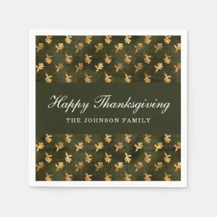 Elegant Oak Leaves Green Thanksgiving Napkins