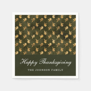 Elegant Oak Leaves Green Thanksgiving Napkins