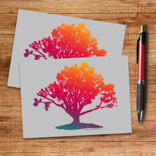 Elegant Oak Tree of Life Magenta Teal Silver Card