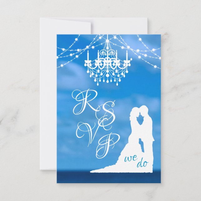 Elegant Ocean Beach, Chandelier & Summer Wedding RSVP Card (Front)