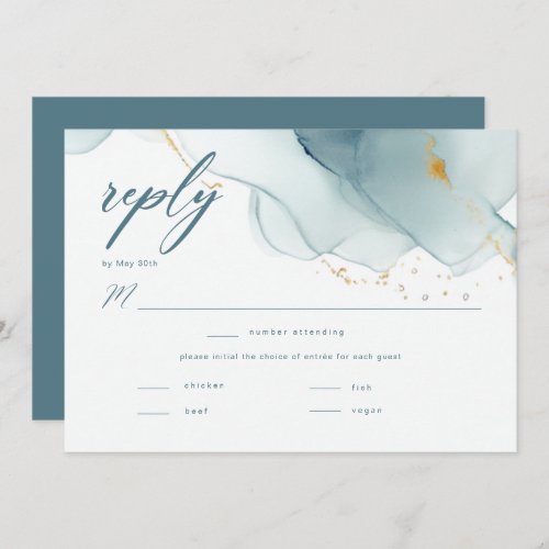 Elegant Ocean Beach Dusty Blue Wedding Meal RSVP