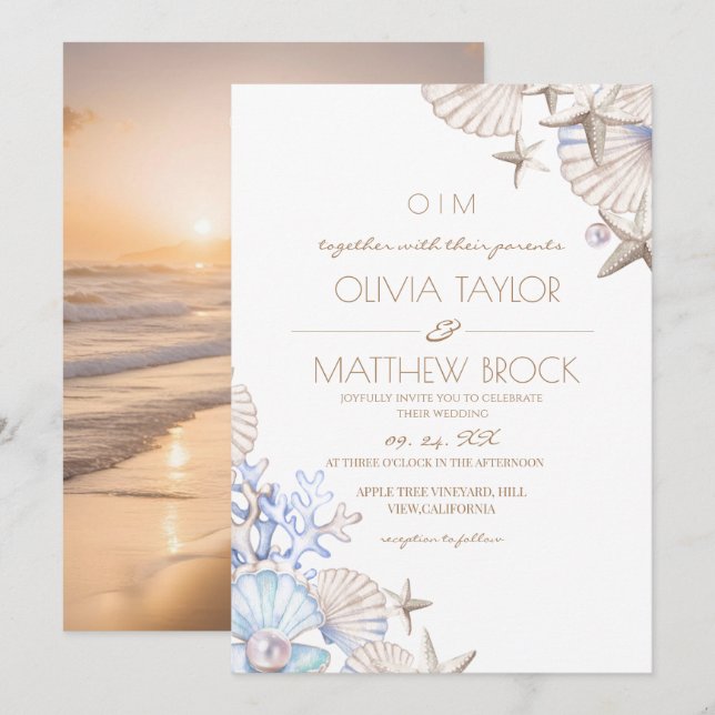 Elegant Ocean Beach Photo Wedding Invitation (Front/Back)