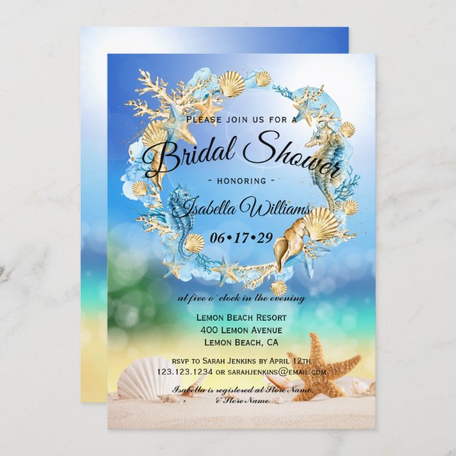 Elegant Ocean Beach Starfish Shell Bridal Shower Invitation (Front/Back)