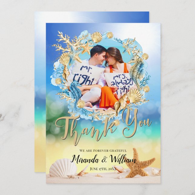 Elegant Ocean Beach Starfish Shell Thank You Card (Front/Back)