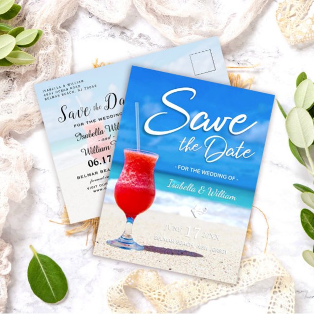 Elegant Ocean Beach Summer Drink Save the Date Announcement Postcard (Creator Uploaded)