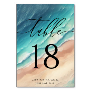 Elegant Ocean Beach Summer Watercolor Wedding Table Number