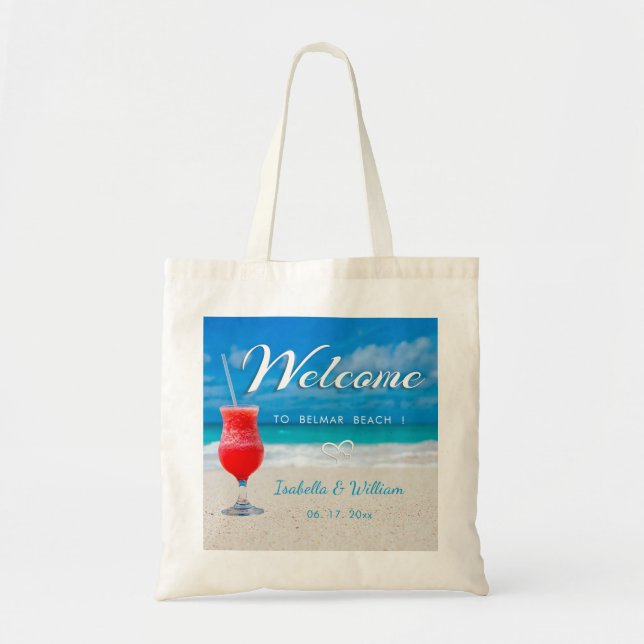 Elegant Ocean Beach Wedding Drink Welcome Favor Tote Bag (Front)