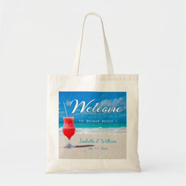 Elegant Ocean Beach Wedding Drink Welcome Favor Tote Bag (Front)