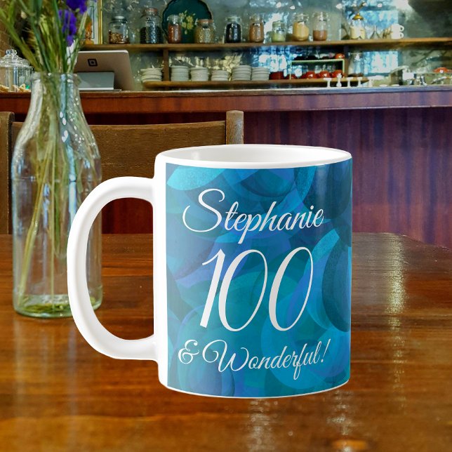 Elegant Ocean Blue 100 and Wonderful Birthday Coffee Mug (Creator Uploaded)