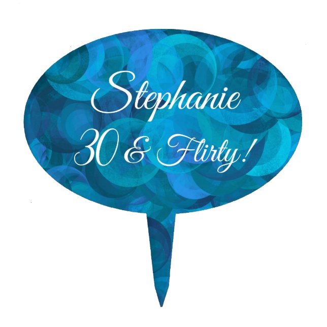 Elegant Ocean Blue 30 and Flirty Birthday Party  Cake Topper (Front)