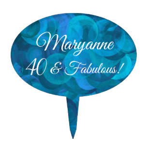 Elegant Ocean Blue 40 and Fabulous Birthday Party Cake Topper