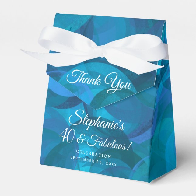 Elegant Ocean Blue 40 and Fabulous Birthday Party Favor Boxes (Front Side)