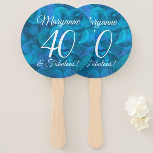 Elegant Ocean Blue 40 and Fabulous Birthday Party Hand Fan