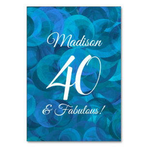 Elegant Ocean Blue 40 and Fabulous Birthday Party Table Number
