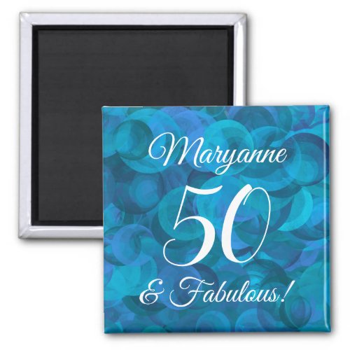 Elegant Ocean Blue 50 and Fabulous Birthday Party Magnet