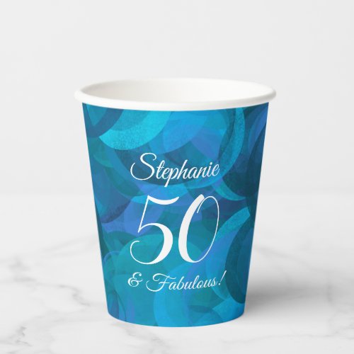 Elegant Ocean Blue 50 and Fabulous Birthday Party Paper Cups