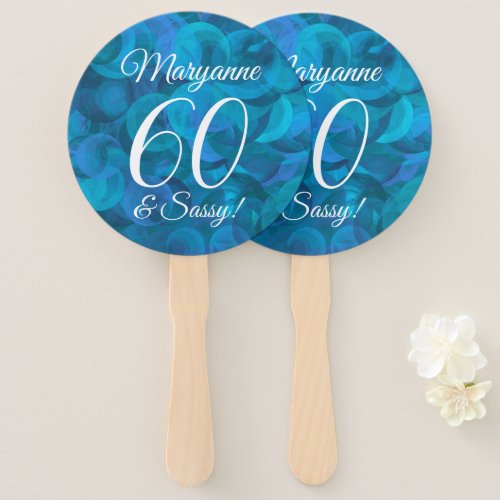 Elegant Ocean Blue 60 and Sassy Birthday Party Hand Fan