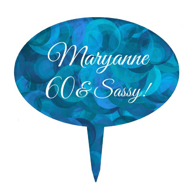 Elegant Ocean Blue 60 & Sassy Birthday Party Cake Topper (Front)