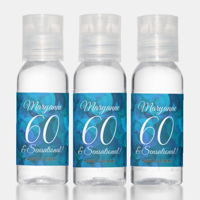Elegant Ocean Blue 60 & Sensational Birthday Favor Hand Sanitizer (Set)