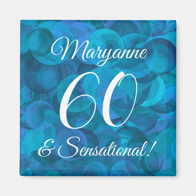 Elegant Ocean Blue 60 & Sensational Birthday Party Magnet (Front)