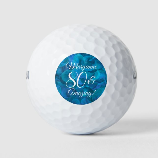 Elegant Ocean Blue 80 & Amazing Birthday Party Golf Balls (Front)