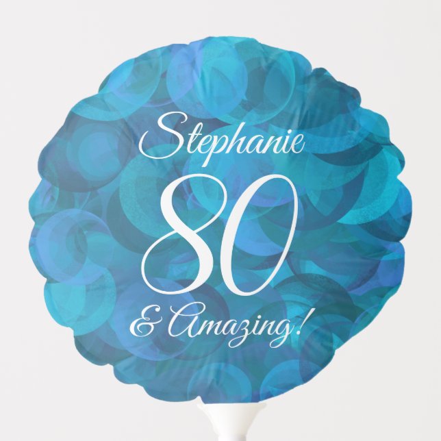 Elegant Ocean Blue 80 and Amazing Birthday Party Balloon (Front)