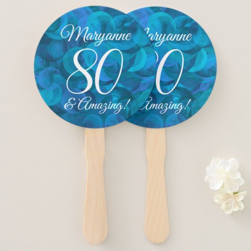 Elegant Ocean Blue 80 and Amazing Birthday Party Hand Fan