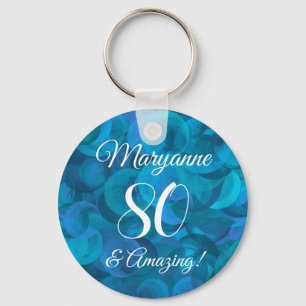 Elegant Ocean Blue 80 and Amazing Birthday Party Keychain